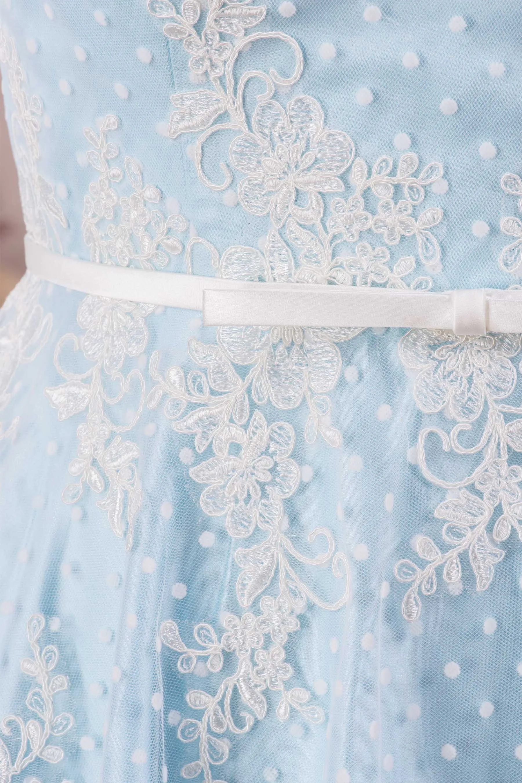 Vintage Lace Overlaid Sky Blue Short A-line Bridal Dress