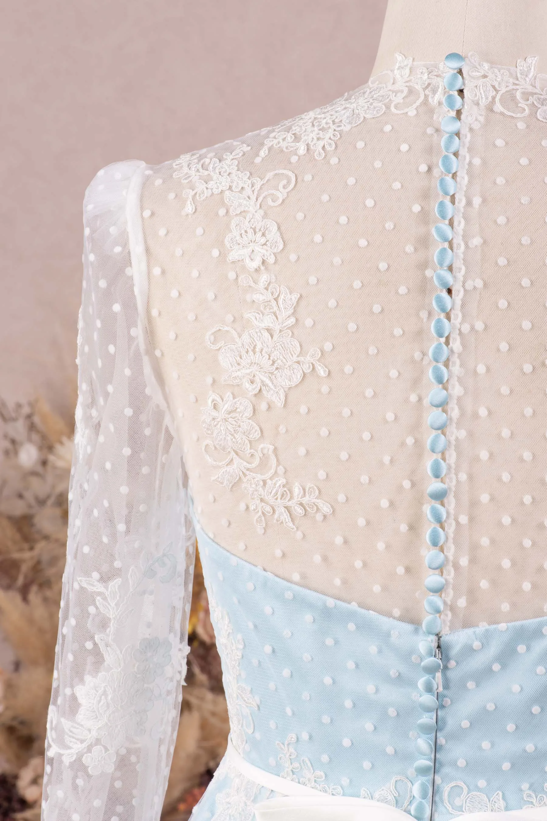 Vintage Lace Overlaid Sky Blue Short A-line Bridal Dress