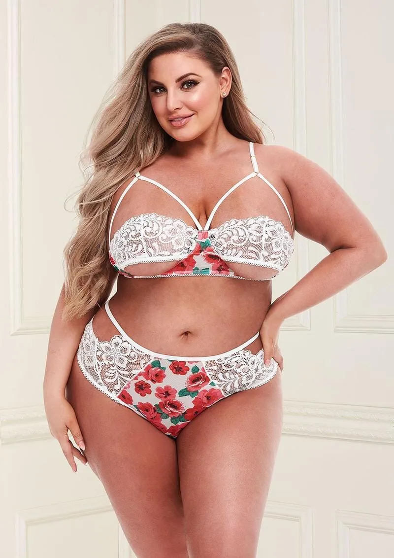 White Floral & Lace Cutout Lingerie Set