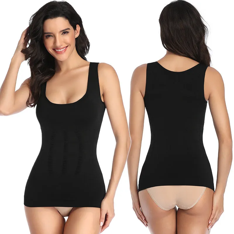 Women's Padded Shapewear Camisole Body Shaper Compression Shirt With Pads Waist Trainer Tummy Control Tank Tops Seamless Corset