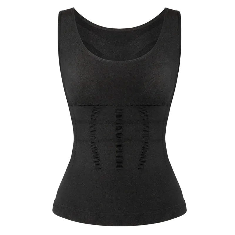 Women's Padded Shapewear Camisole Body Shaper Compression Shirt With Pads Waist Trainer Tummy Control Tank Tops Seamless Corset