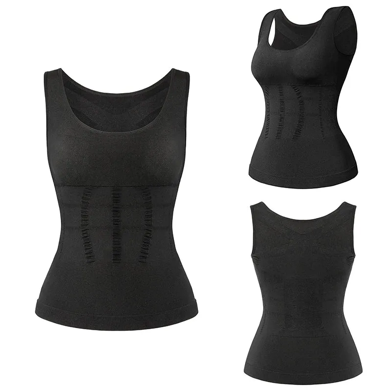 Women's Padded Shapewear Camisole Body Shaper Compression Shirt With Pads Waist Trainer Tummy Control Tank Tops Seamless Corset