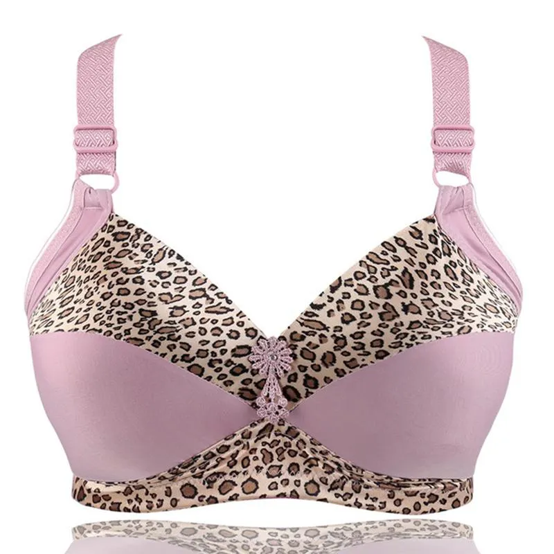 Women's Plus Size Bra Leopard Print Wire Free Bras Ajusted Brassiere Thin Cup Underwear