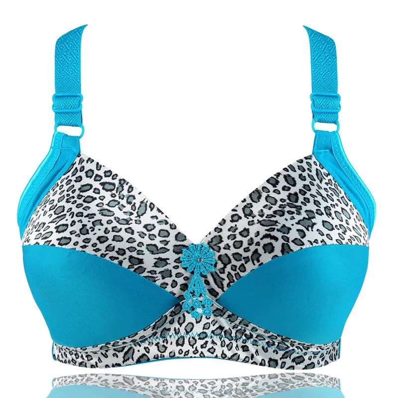 Women's Plus Size Bra Leopard Print Wire Free Bras Ajusted Brassiere Thin Cup Underwear